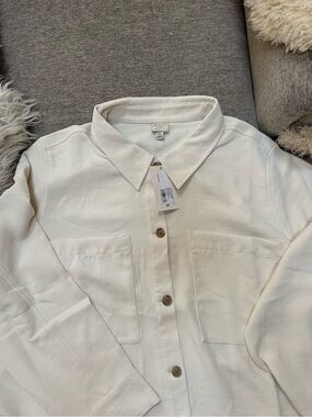 A new day Cream Button-Down Overshirt with Patch Pockets